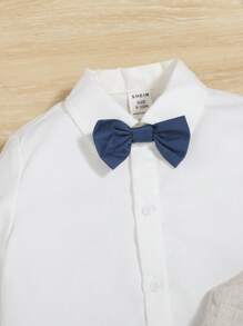 SHEIN Leap Crew Baby Boy Bow Front Shirt & Vest Jacket & Trousers - Multicolor - View 4