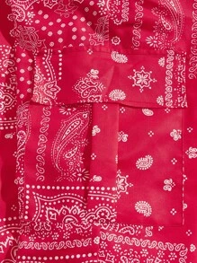 ROMWE MEN Street Life 男士佩斯利印花腰部抽繩長褲 - 紅白色 - 查看 3