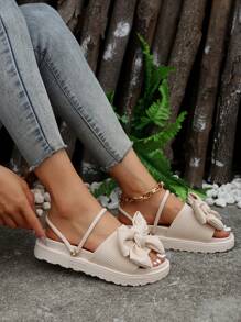 Xăng-đan đeo nhiều chiều trang trí nơ cho nữ, Xăng-đan đế bằng Polyester Slingback thời trang mùa hè - Màu be - Xem 2