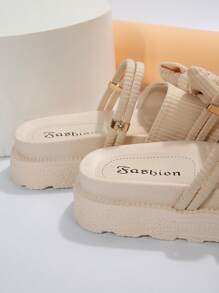 Xăng-đan đeo nhiều chiều trang trí nơ cho nữ, Xăng-đan đế bằng Polyester Slingback thời trang mùa hè - Màu be - Xem 3