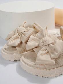 Xăng-đan đeo nhiều chiều trang trí nơ cho nữ, Xăng-đan đế bằng Polyester Slingback thời trang mùa hè - Màu be - Xem 4