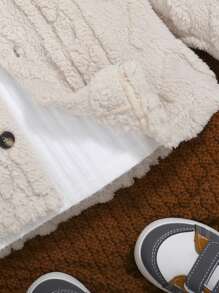 SHEIN 男婴休闲提花保暖内衬连帽长袖加厚外套 - 米色 - 查看 3