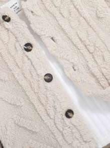 SHEIN 男婴休闲提花保暖内衬连帽长袖加厚外套 - 米色 - 查看 4