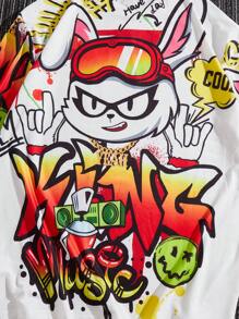 Manfinity VCAY 男士宽松卡通字母印花落肩短袖 T 恤和短裤套装 - 彩色 - 查看 3