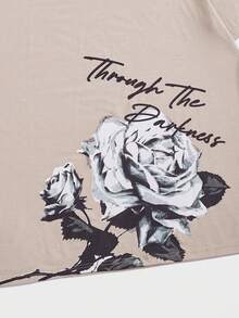 Manfinity LEGND 男士花和標語圖案T恤 - 卡其色 - 查看 4