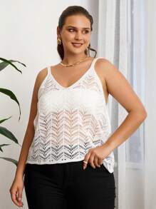RueChic Plus Solid Pointelle Knit Cami Cover Up Without Bra, For Summer Beach Vacation - White - View 1