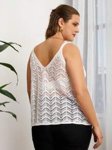 RueChic Plus Solid Pointelle Knit Cami Cover Up Without Bra, For Summer Beach Vacation - White - View 2