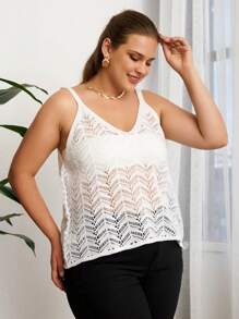 RueChic Plus Solid Pointelle Knit Cami Cover Up Without Bra, For Summer Beach Vacation - White - View 3