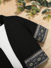 SHEIN 男嬰地理印花開襟外套和短褲（無 T 卹）「兄弟姐妹裝」（3 件單獨出售） - 黑色 - 查看 3