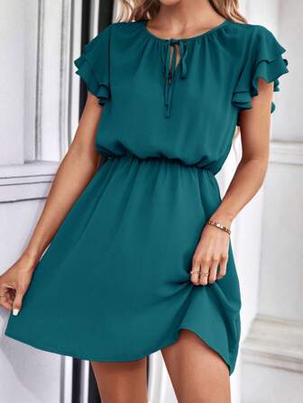 SHEIN Privé Tie Neck Butterfly Sleeve Dress