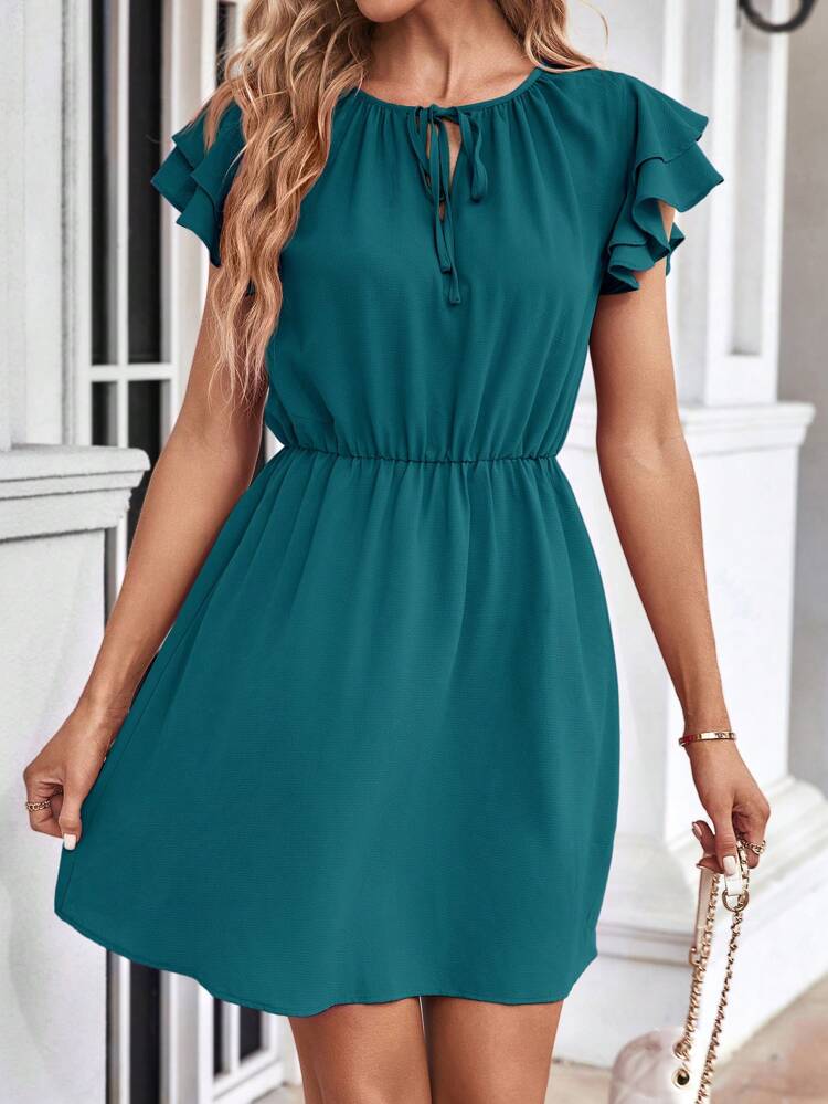 Tie Neck Butterfly Sleeve Dress