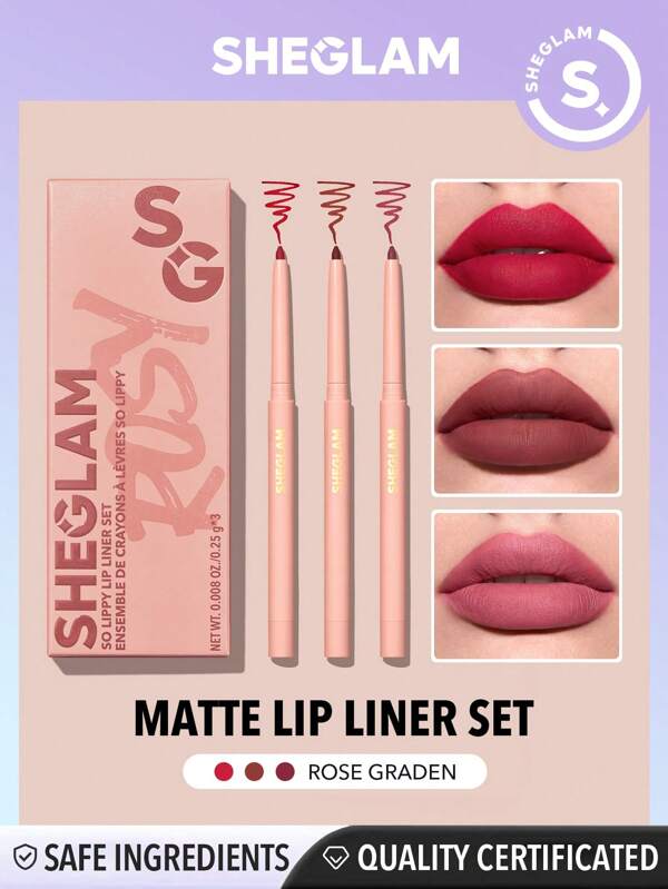 SHEGLAM So Lippy Lip Liner SetRose Garden 3 Pcs/Set Soft Matte Red Lip