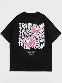 Manfinity VCAY Loose Fit Men's Slogan & Butterfly Print Drop Shoulder T-Shirt - Black - View 1