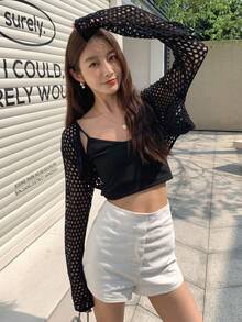 DAZY Xu hướng: Cắt giảm Thả vai Cắt sửa áo lông cừu - màu đen - Xem 4