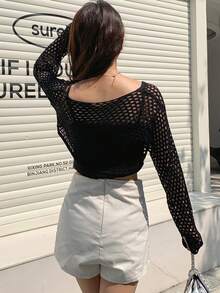 DAZY Xu hướng: Cắt giảm Thả vai Cắt sửa áo lông cừu - màu đen - Xem 7