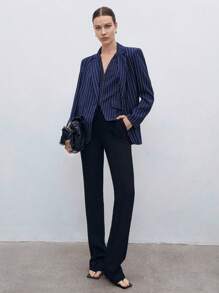 BizChic Striped Print Single Button Blazer Without Vest Workwear