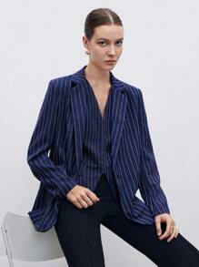 BizChic Striped Print Single Button Blazer Without Vest Workwear