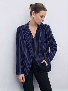 BizChic Striped Print Single Button Blazer Without Vest Workwear