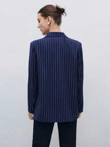 BizChic Striped Print Single Button Blazer Without Vest Workwear