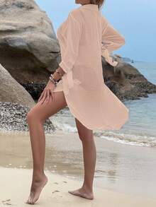 Solid Pocket Front Cover Up - Apricot - View 2