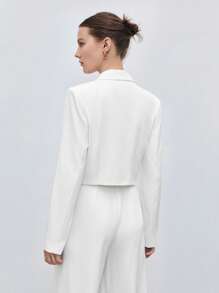 BizChic Lapel Collar Single Button Crop Blazer Workwear - White - View 3