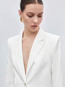 BizChic Lapel Collar Single Button Crop Blazer Workwear - White - View 5