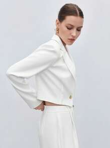 BizChic Lapel Collar Single Button Crop Blazer Workwear - White - View 7
