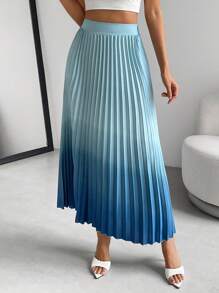 SHEIN Privé 漸層百褶半身裙 - 藍色 - 查看 6