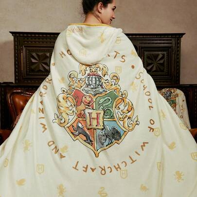 HARRY POTTER X SHEIN 1 pieza Manta con diseño de Hogwarts, manta tejida moderna para usar, para el hogar y como regalo
