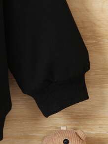SHEIN Young Boy Letter Patched Detail Teddy Lined Hooded Jacket - Black - View 5