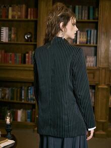 ROMWE Academia Striped Print Lapel Neck Blazer