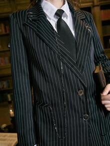 ROMWE Academia Striped Print Lapel Neck Blazer