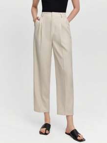 BizChic Solid Slant Pocket Straight Leg Cropped Suit Trousers - Apricot - View 1