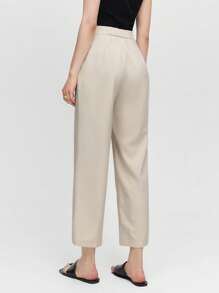 BizChic Solid Slant Pocket Straight Leg Cropped Suit Trousers - Apricot - View 2