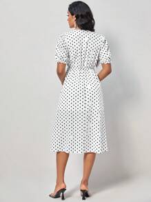 SHEIN Clasi 波點圖案泡泡袖連衣裙 - 白色 - 查看 4