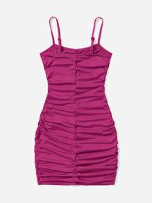SHEIN Đầm Gái Xù màu trơn Giải trí - Màu đỏ tím - Xem 2