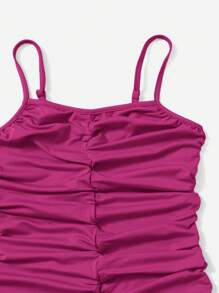 SHEIN Đầm Gái Xù màu trơn Giải trí - Màu đỏ tím - Xem 3