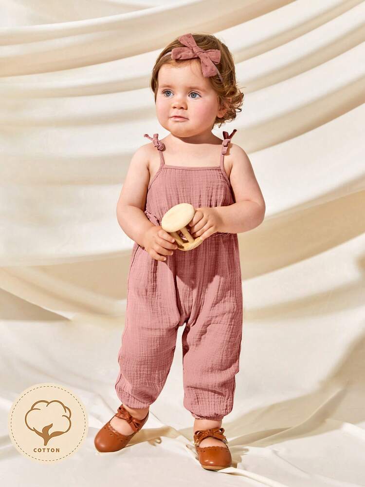 Baby Solid Tie Shoulder Cami Jumpsuit