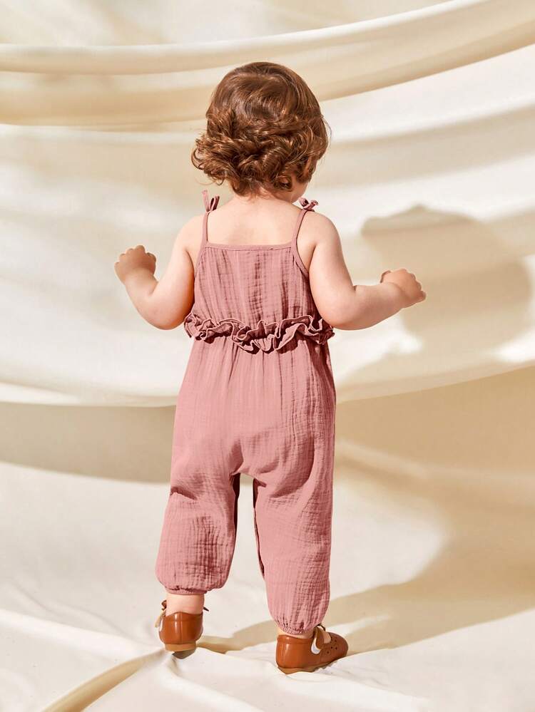 Baby Solid Tie Shoulder Cami Jumpsuit