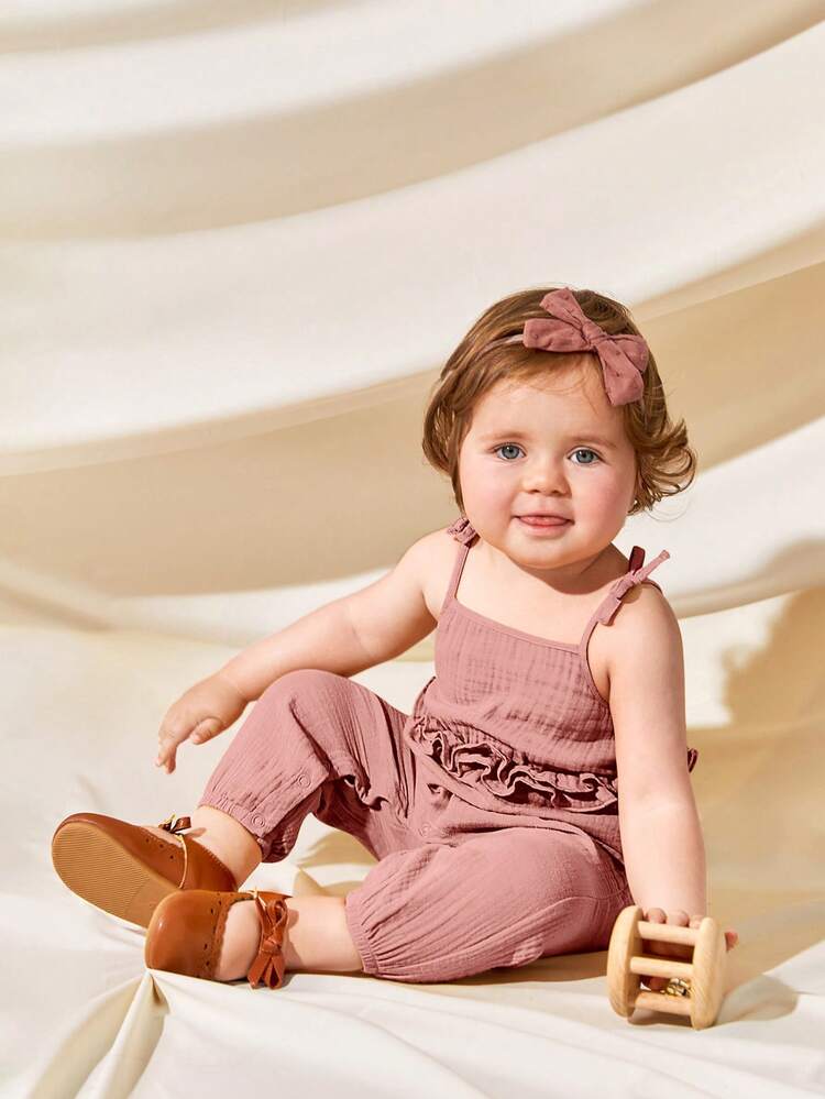 Baby Solid Tie Shoulder Cami Jumpsuit