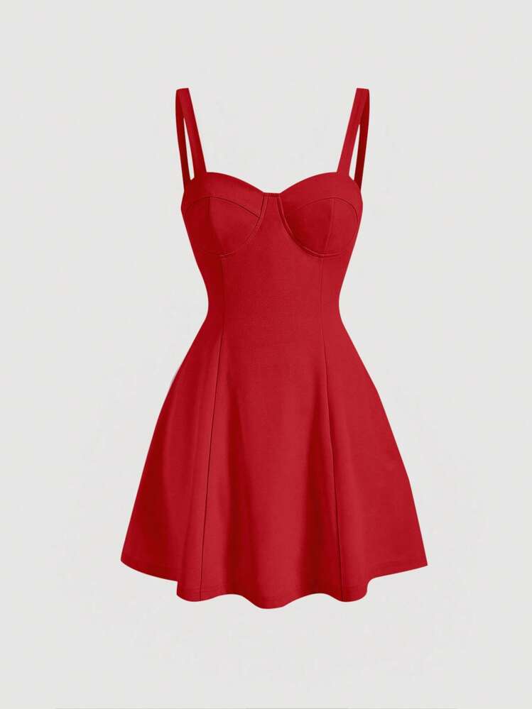 SHEIN MOD Solid Bustier Cami Dress - Red - View 1