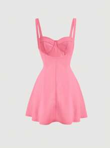SHEIN MOD Đầm mini hai dây buộc eo thanh lịch - Hồng - Xem 2