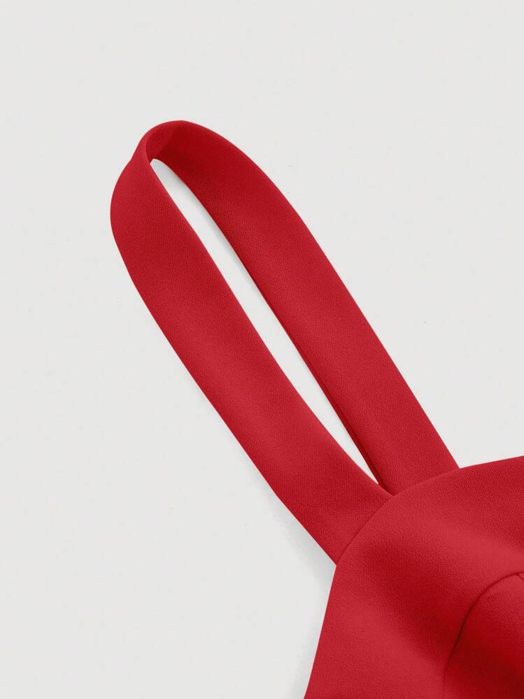 SHEIN MOD Solid Bustier Cami Dress - Red - View 3