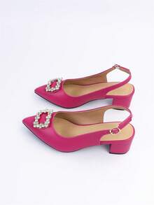 Mujer con diseño de diamante de imitación de punta Tacones gruesos , atractivo exterior Zapatos de salón destalonados - Rosa Fucsia - Ver 4