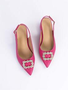Mujer con diseño de diamante de imitación de punta Tacones gruesos , atractivo exterior Zapatos de salón destalonados - Rosa Fucsia - Ver 6