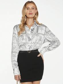 BizChic 印花前紐扣襯衫 - 黑與白 - 查看 5