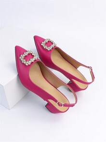 Mujer con diseño de diamante de imitación de punta Tacones gruesos , atractivo exterior Zapatos de salón destalonados - Rosa Fucsia - Ver 8