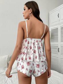 CottageSlumber Floral Print Lace Trim Cami Top & Shorts PJ Set / Pajama Set White Set - White - View 2