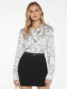 BizChic 印花前紐扣襯衫 - 黑與白 - 查看 4