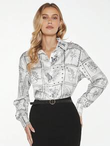 BizChic 印花前紐扣襯衫 - 黑與白 - 查看 7